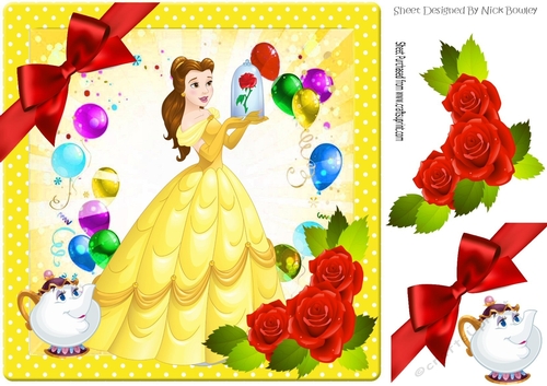 Pretty Belle holding red rose in dome, with red bow 8x8 frame