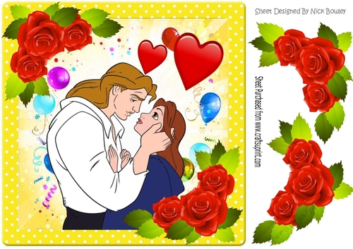 Happy ending with belle and her prince with hearts 8x8 frame