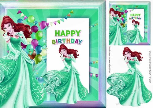 pretty princess in turq dress in  Rainbow frame with balloons 8x8