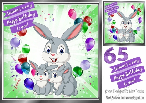Cute rabbit family in balloon birthday frame 8x8