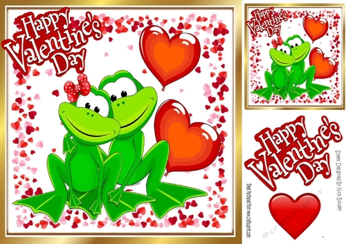  valentine frogs  with hearts 8x8