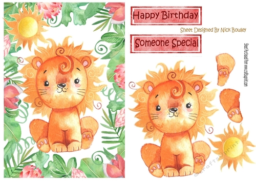 cute little water colour lion in flower jungle A5 Frame