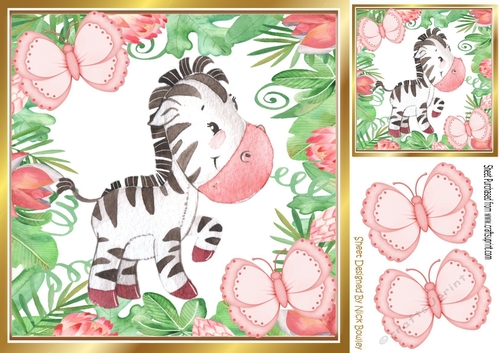 cute little water colour zebra in flower jungle 8x8 Frame