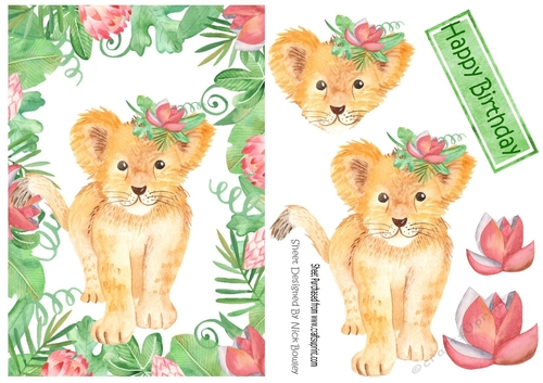 cute little water colour tiger in flower jungle A5 Frame