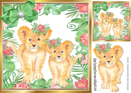 cute little water colour tigers in flower jungle 8x8 Frame with bow