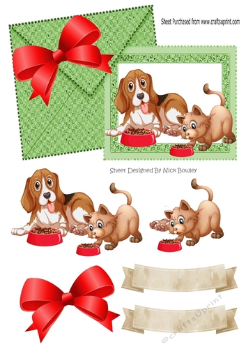 Cute puppy and kitten on card/envelope card front A5