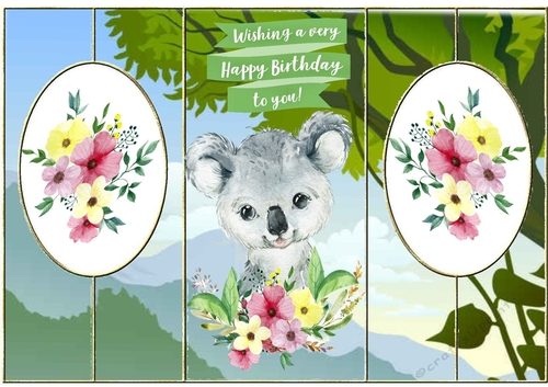 Cute watercolour Koala with flowers cut n fold back card