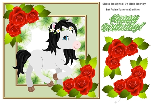 Cute grey pony with red roses