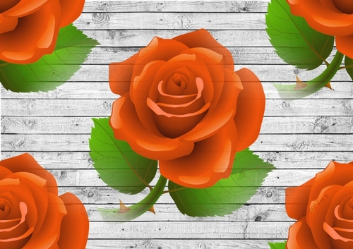Big orange roses on grey wooden background