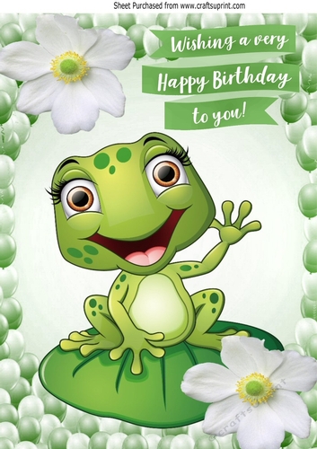 Cute little frog on a lily pad with white lilies in balloon frame A4