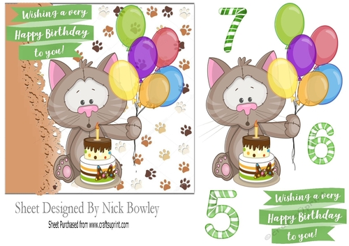 Birthday kitty with cake and balloons 7x7