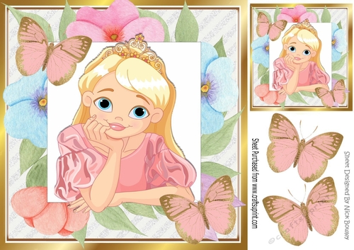 Princess in flower frame with pink butterflies 8x8