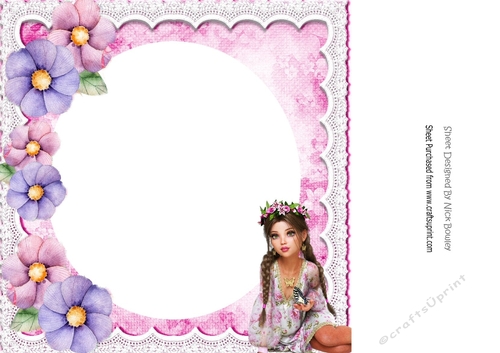 Pretty girl with watercolour flowers with lace 8x8 card front/insert