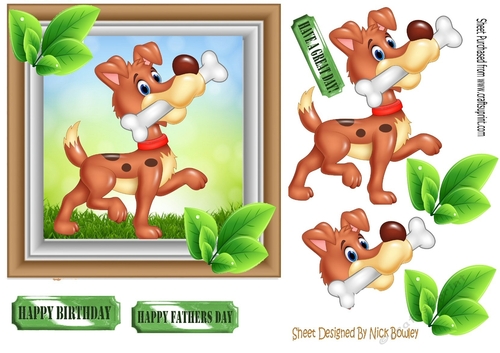 Lovely brown puppy with a bone and leaves 7x7