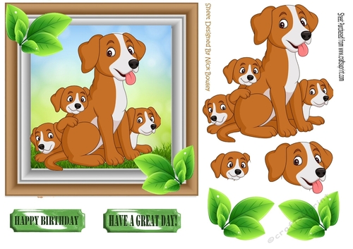 Puppy love with leaves 7x7