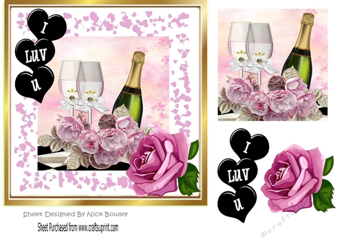 Champagne and glasses with roses for my love 7x7