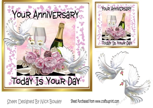 Champagne and glasses with Doves for your ANNIVERSARY 7x7