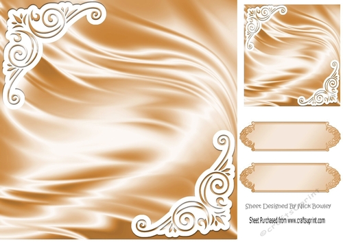 Pretty satin and ornate corners in gold card front 8x8