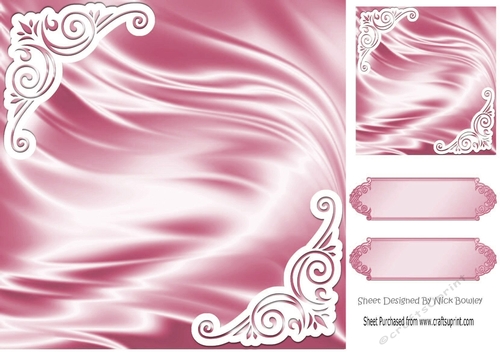 Pretty satin and ornate corners in pink card front 8x8