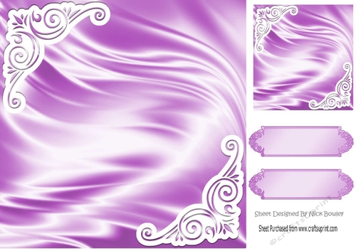 Pretty satin and ornate corners in lilac card front 8x8