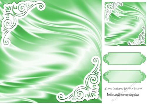 Pretty satin and ornate corners in green card front 8x8