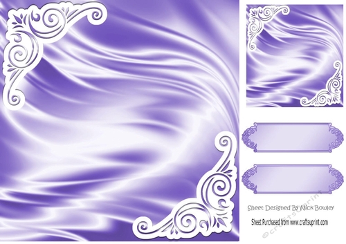 Pretty satin and ornate corners in purple card front 8x8