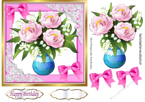Pretty pink peonies in a vase with  bows 7x7