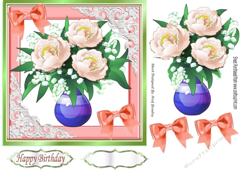 Pretty peach peonies in a vase with  bows 7x7