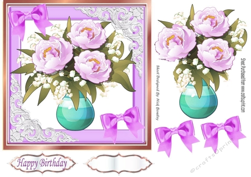 Pretty lilac peonies in a vase with  bows 7x7