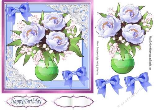 Pretty blue peonies in a vase with  bows 7x7