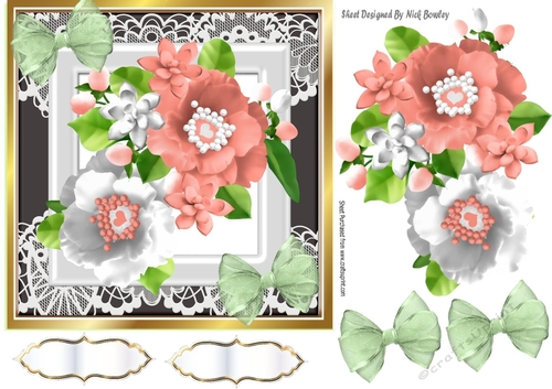 Pretty pink/white flowers with organza bows 7x7