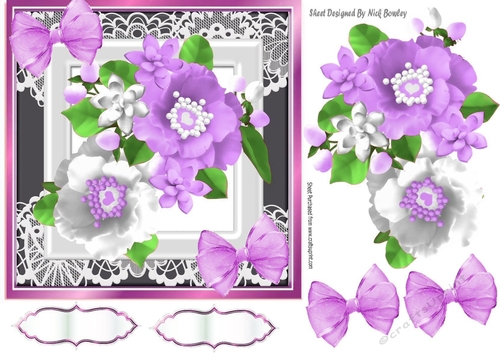 Pretty lilac/white flowers with organza bows 7x7