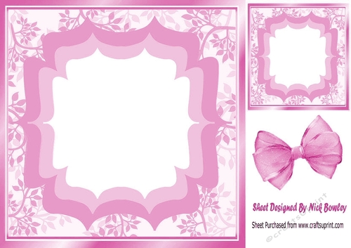 Pretty leaf and ornate frame with pink organza bow 8x8