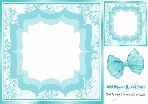 Pretty leaf and ornate frame with turq organza bow 8x8