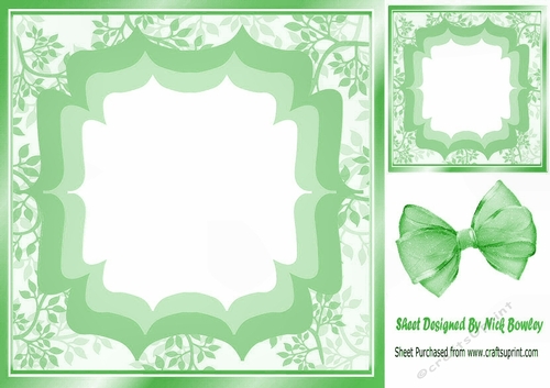 Pretty leaf and ornate frame with green organza bow 8x8