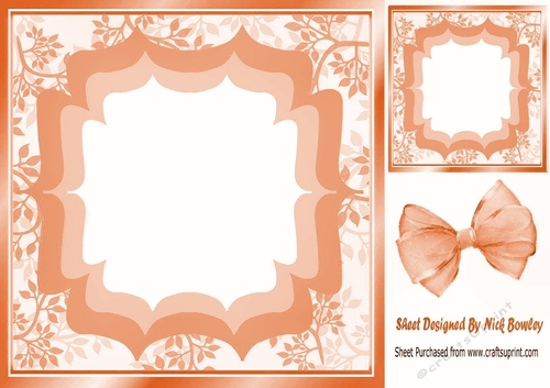 Pretty leaf and ornate frame with peach organza bow 8x8
