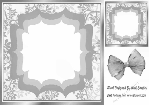 Pretty leaf and ornate frame with silver organza bow 8x8