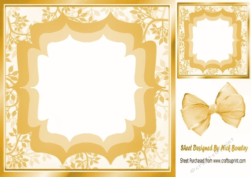 Pretty leaf and ornate frame with gold organza bow 8x8