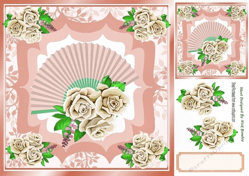 Pretty leaf and ornate frame with  peach fan and cream roses 8x8