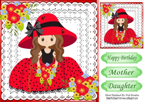 Sweet girl in red bonnet with flowers on lace 8x8