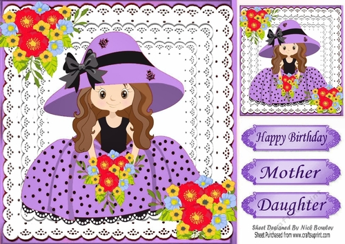 Sweet girl in purple bonnet with flowers on lace 8x8