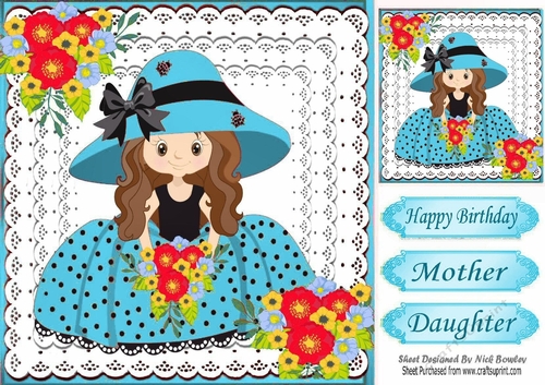 Sweet girl in blue bonnet with flowers on lace 8x8