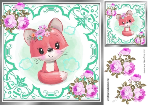 Cute little foxy girl with lilac  roses 8x8