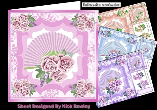 4 Pretty leaf and ornate frames with fans and and roses 8x8 card fronts mini kit