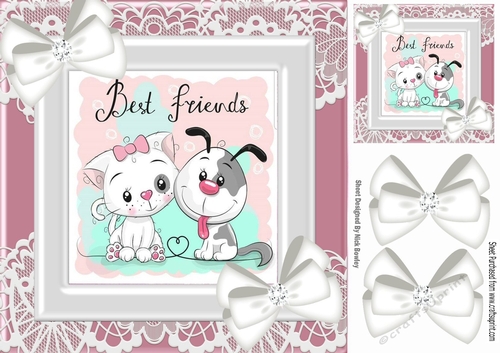 Best of friends cute puppy and kitten with white bows and lace 8x8 