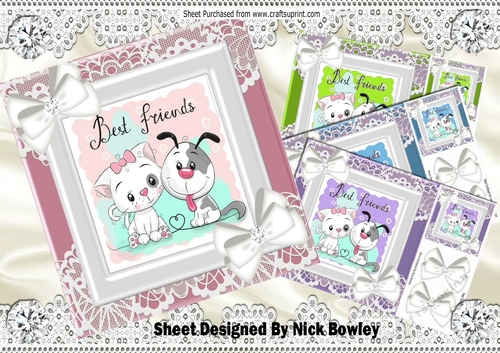  4 Best of friends cute puppies and kittens card fronts 8x8 mini kit 