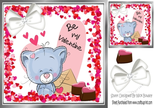 Cute valentine kitty with hearts and chocolates 8x8