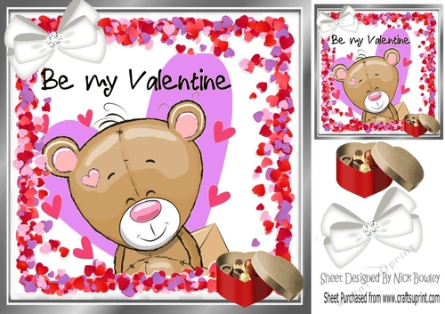 Cute valentine teddy with hearts and chocolates 8x8 (purple)