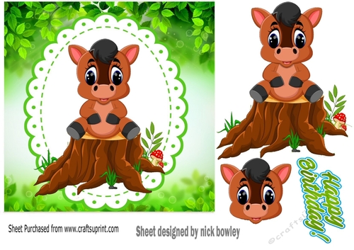 Cute horse sitting on a log 7x7