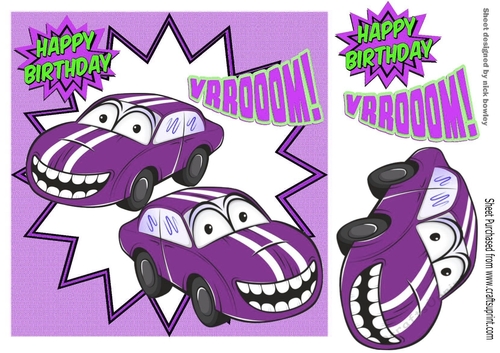 Toony smile purple car 8x8